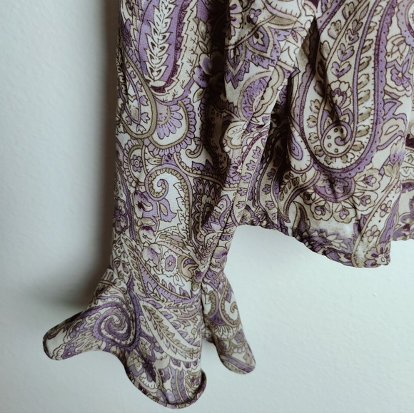 Karen Scott Ruffle Front Bell Sleeves Paisley Button Down Blouse, Sz L - Picture 4 of 9